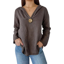 Laden Sie das Bild in den Galerie-Viewer, Einknopf-Frack-Kapuzen-Sweatshirt mit V-Ausschnitt