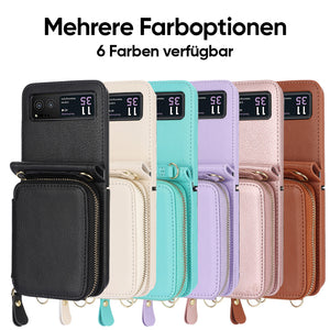 Kartenhalter aus Leder mit Reißverschluss für Samsung Galaxy Z Flip3/4/5