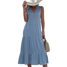 Laden Sie das Bild in den Galerie-Viewer, Lässiges einfarbiges Kleid mit Knöpfen