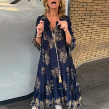 Laden Sie das Bild in den Galerie-Viewer, Lässiges Vintage-Kleid mit V-Ausschnitt