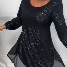 Laden Sie das Bild in den Galerie-Viewer, Elegantes A-Linien-Kleid mit Laternenärmeln und Pailletten