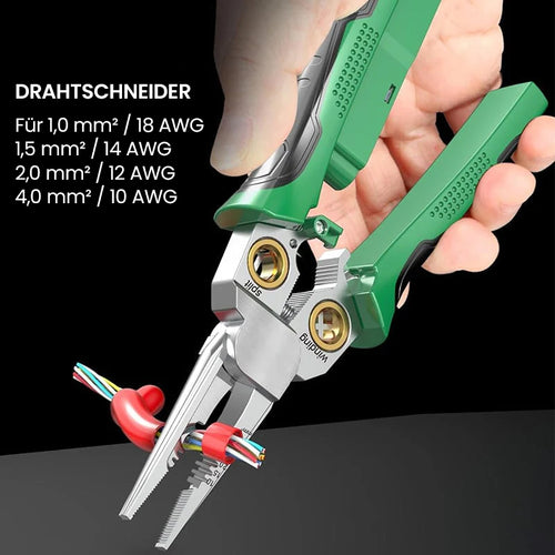 8-in-1 Schwerlast-Drahtabisolierzange mit Spannungsprüfer