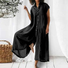 Laden Sie das Bild in den Galerie-Viewer, Sommer einfarbiger, lässiger, kurzärmliger Baumwoll-Leinen-Jumpsuit für Damen