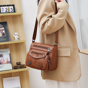 Damen-Umhängetasche aus weichem Leder mit mehreren Taschen