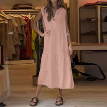 Laden Sie das Bild in den Galerie-Viewer, Ärmelloses, langes Stufenkleid mit V-Ausschnitt