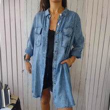 Laden Sie das Bild in den Galerie-Viewer, Bequemes, langes Denim-Mantelhemd