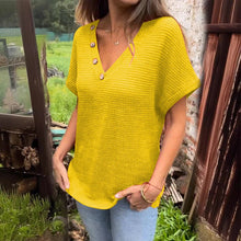 Laden Sie das Bild in den Galerie-Viewer, Waffelgitter-Sommer-Kurzarm-T-Shirt mit V-Ausschnitt