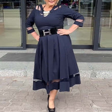 Laden Sie das Bild in den Galerie-Viewer, Mesh-Rundhals-Patchwork-Schlitzkleid