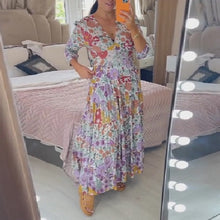 Laden Sie das Bild in den Galerie-Viewer, Lässiges Kleid mit Blumendruck und V-Ausschnitt