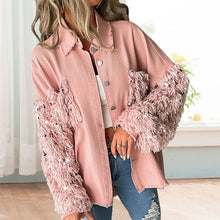 Laden Sie das Bild in den Galerie-Viewer, Pailletten-Patchwork-Cardigan-Jacke