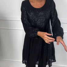 Laden Sie das Bild in den Galerie-Viewer, Elegantes A-Linien-Kleid mit Laternenärmeln und Pailletten