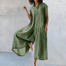 Laden Sie das Bild in den Galerie-Viewer, Sommer einfarbiger, lässiger, kurzärmliger Baumwoll-Leinen-Jumpsuit für Damen