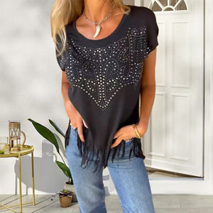 Einfarbiges Kurzarm-T-Shirt für Damen mit heißem Aufdruck