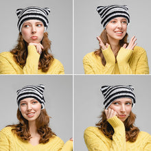 Laden Sie das Bild in den Galerie-Viewer, Warme Strickpullovermütze mit Katzenohren für den Winter