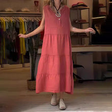 Laden Sie das Bild in den Galerie-Viewer, Ärmelloses, langes Stufenkleid mit V-Ausschnitt