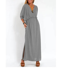Laden Sie das Bild in den Galerie-Viewer, Lässig Farbe V-Ausschnitt Schlitz Kleid