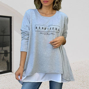 Gefälschtes zweiteiliges T-Shirt mit langen Ärmeln und Buchstaben-Print