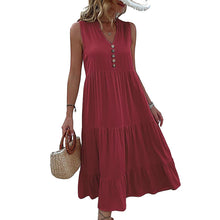 Laden Sie das Bild in den Galerie-Viewer, Lässiges einfarbiges Kleid mit Knöpfen