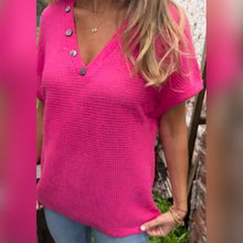 Laden Sie das Bild in den Galerie-Viewer, Waffelgitter-Sommer-Kurzarm-T-Shirt mit V-Ausschnitt