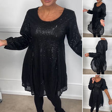 Laden Sie das Bild in den Galerie-Viewer, Elegantes A-Linien-Kleid mit Laternenärmeln und Pailletten