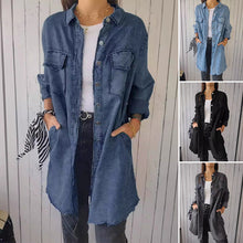 Laden Sie das Bild in den Galerie-Viewer, Bequemes, langes Denim-Mantelhemd