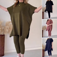 Laden Sie das Bild in den Galerie-Viewer, Zweiteiliges Stretch-Strickset für Damen (Oberteil + Hose)