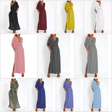 Laden Sie das Bild in den Galerie-Viewer, Lässig Farbe V-Ausschnitt Schlitz Kleid