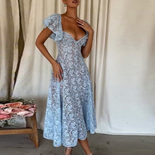 Laden Sie das Bild in den Galerie-Viewer, Neues Spitzenkleid mit Lotusärmeln für Frühling und Herbst