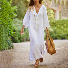 Laden Sie das Bild in den Galerie-Viewer, Baumwoll-Leinenhemd langer Rock