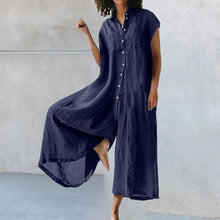 Laden Sie das Bild in den Galerie-Viewer, Sommer einfarbiger, lässiger, kurzärmliger Baumwoll-Leinen-Jumpsuit für Damen