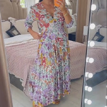 Laden Sie das Bild in den Galerie-Viewer, Lässiges Kleid mit Blumendruck und V-Ausschnitt
