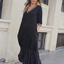Laden Sie das Bild in den Galerie-Viewer, V-Ausschnitt Langärmliges Mesh-Patchwork-Kleid