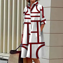 Laden Sie das Bild in den Galerie-Viewer, Kleid mit geometrischem Aufdruck und Taschen