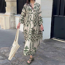 Laden Sie das Bild in den Galerie-Viewer, Elegantes bedrucktes Bohemian-Langarmkleid