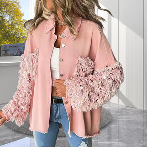 Pailletten-Patchwork-Cardigan-Jacke