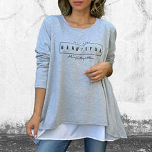 Laden Sie das Bild in den Galerie-Viewer, Gefälschtes zweiteiliges T-Shirt mit langen Ärmeln und Buchstaben-Print