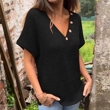 Laden Sie das Bild in den Galerie-Viewer, Waffelgitter-Sommer-Kurzarm-T-Shirt mit V-Ausschnitt