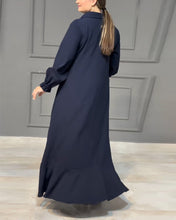 Laden Sie das Bild in den Galerie-Viewer, Hemdblusenkleid mit Knopfleiste und Laternenärmeln