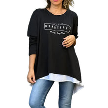 Laden Sie das Bild in den Galerie-Viewer, Gefälschtes zweiteiliges T-Shirt mit langen Ärmeln und Buchstaben-Print
