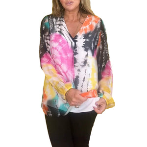 Lässige Batikbluse mit V-Ausschnitt