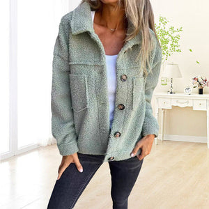 Einreihige Plüschjacke mit Revers
