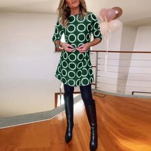Laden Sie das Bild in den Galerie-Viewer, Lässiges Kleid mit Rundhalsausschnitt und Kreis-Print