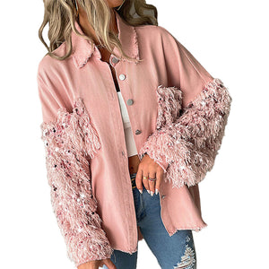 Pailletten-Patchwork-Cardigan-Jacke