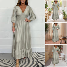 Laden Sie das Bild in den Galerie-Viewer, Maxikleid aus Satin mit Rüschen
