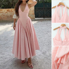 Laden Sie das Bild in den Galerie-Viewer, Kariertes Kleid mit V-Ausschnitt und Riemchenausschnitt