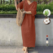 Laden Sie das Bild in den Galerie-Viewer, Sommerkleid mit V-Ausschnitt aus Leinen und Baumwolle