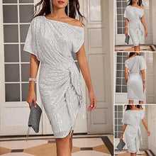 Laden Sie das Bild in den Galerie-Viewer, Schulterfreies Kleid mit Pailletten