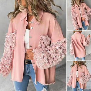 Pailletten-Patchwork-Cardigan-Jacke