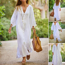 Laden Sie das Bild in den Galerie-Viewer, Baumwoll-Leinenhemd langer Rock