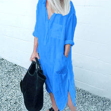 Laden Sie das Bild in den Galerie-Viewer, Elegantes einfarbiges Hemdblusenkleid mit Schlitz